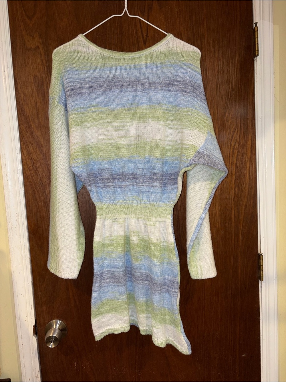 Striped Knit Sweater Dress in Pastel Blue, Green & Cream